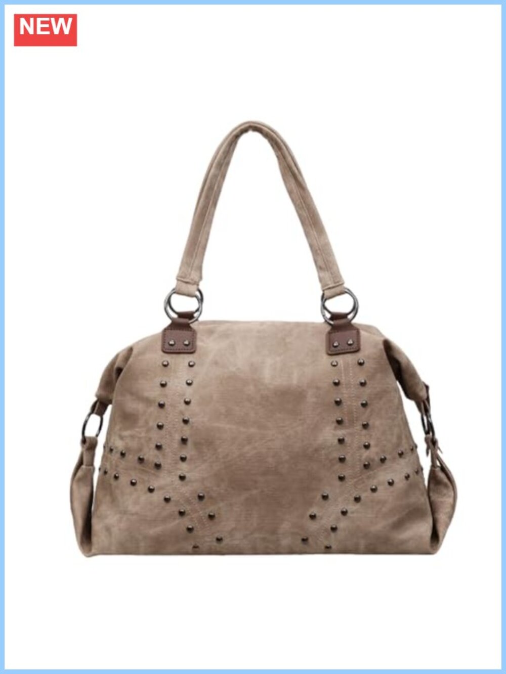 Studded Faux Leather Tote Handbag Top-Handle Hobo Punk Purse